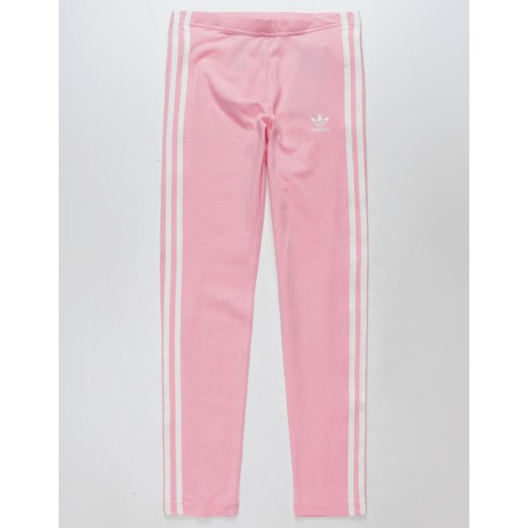 NWT Big Girls Size Large Adidas Pink White 3 Stripe Leggings NEW - Picture 3 of 4